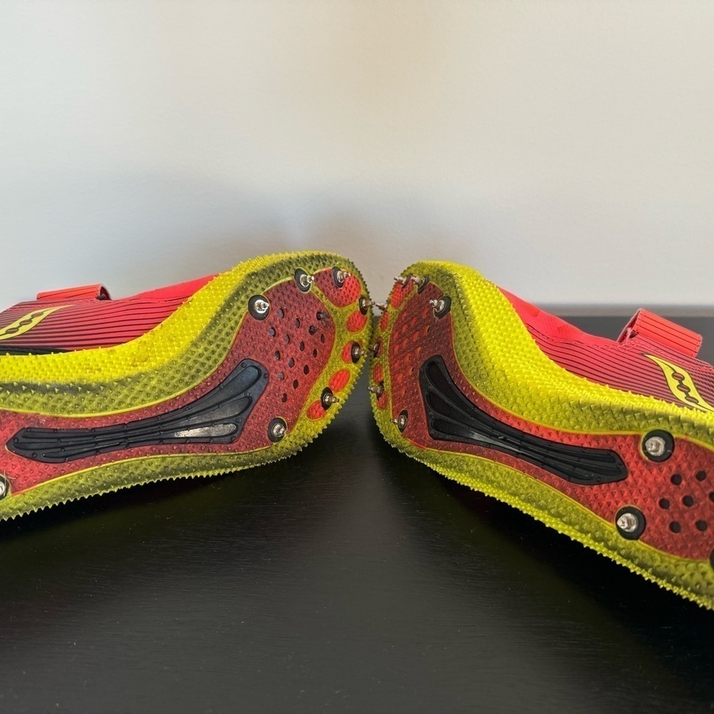 Saucony Uplift HJ 2 Men’s Size 9 Spike Track Cleats Running Shoe Viz Red/Citron - Picture 5 of 6